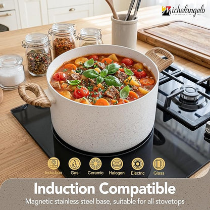 MICHELANGELO Nonstick Cooking Pot - 6 Quart Soup Pot with Lid for Family Meals, Non-Toxic Stockpot with Stay-Cool Handles, Induction Ready, Easy Cleanup, PFOA & PFOS Free