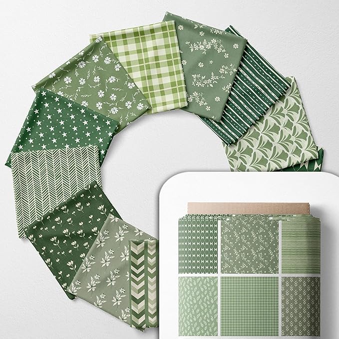 Cotton Satin Patchwork Fabric Panel – 35 Designs, 20×20 cm Squares, Single Piece 150×110 cm, Green Patchwork Quilt Fabric (Olive Garden Patchwork Set, 35pcs 8x8 inch)