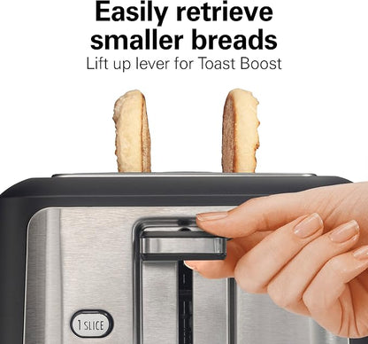 Hamilton Beach Gourmet 2 Slice Slot Toaster with Extra Long & Wide Slots, Sure-Toast Technology, Shade Selector with 7 Browning Levels, Bagel Setting, Matte Black and Stainless Steel (22996)