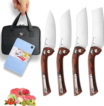 SENBON 440 Stainless Steel Super Sharp Pocket Folding Chef Knife Peeling Fruit Knife Colorful Wood Handle Camping Set