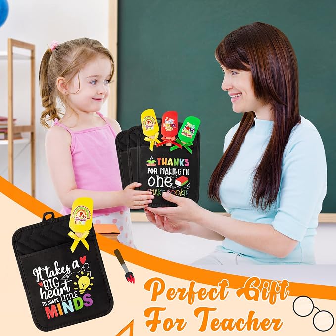 R HORSE 6Pcs Funny Baking Theme Pot Holders Silicone Spatula Gift Set Teacher Appreciation Pot Holders Kitchen Resistant Oven Mitts Baking Cooking Pocket Potholders for End of The Year Teacher Gifts