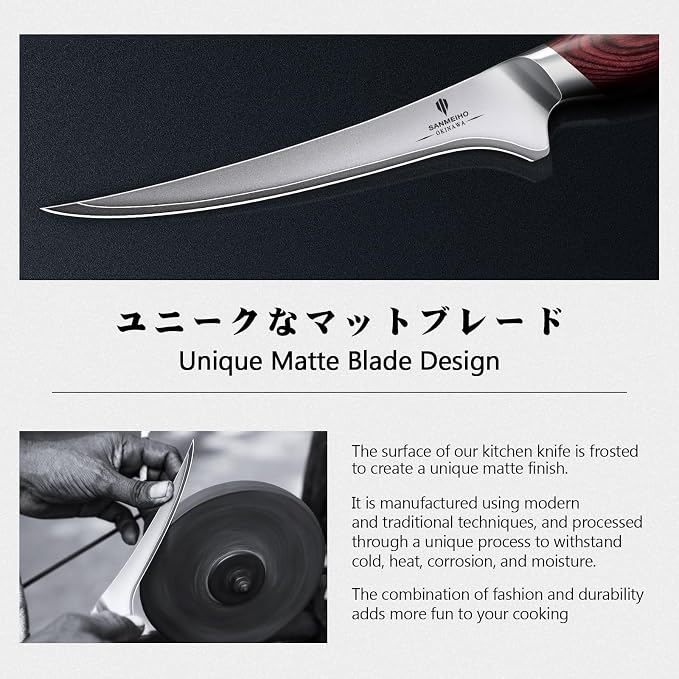 Fillet Knife 7 inch, Razor Sharp Fishing Boning Knife for Meat in 10Cr15Mov Japanese High Carbon Steel, Professional Kitchen with Flexible Blade and Ergonomic Pakkawood Handle
