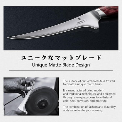 Fillet Knife 7 inch, Razor Sharp Fishing Boning Knife for Meat in 10Cr15Mov Japanese High Carbon Steel, Professional Kitchen with Flexible Blade and Ergonomic Pakkawood Handle