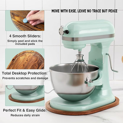 ENVTEK Mixer Slider Mat, Pine Wood Sliding Tray for KitchenAid 5 & 8 Qt Stand Mixers, Anti-Slip Moving Mat & Countertop Protector, Kitchen Accessories and Attachments for Artisan Series (5-8 QT)