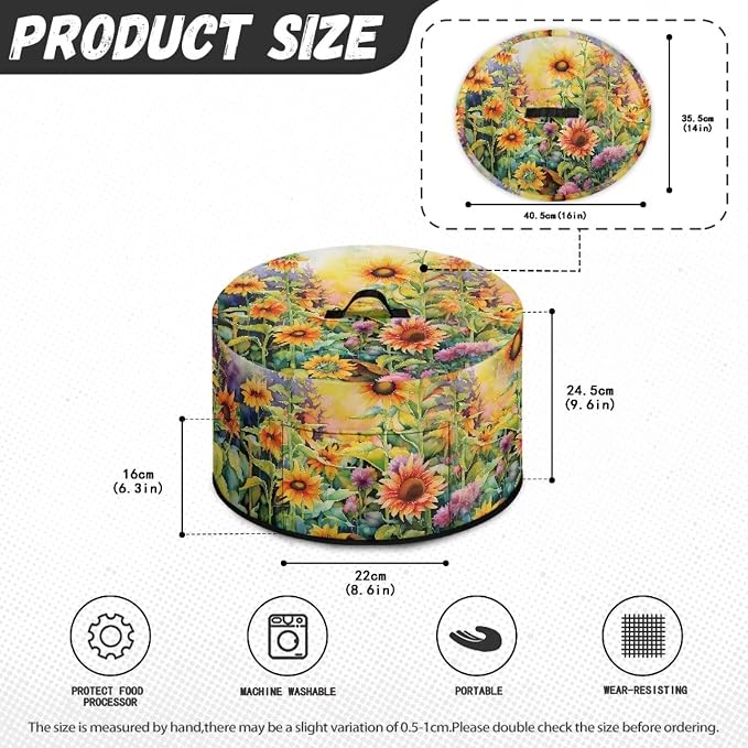 Sunflower Field Slow Cooker Dust Cover Compatible with 6-8 qt Crock for Pot Oval Slow Cooker Cover Vibrant Small Kitchen Appliance Green Leaves Decor
