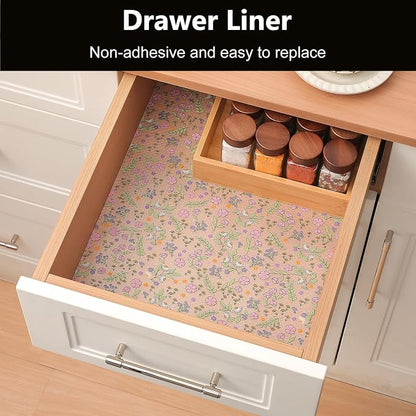 INNOLITES Shelf Liners for Kitchen Cabinets Non-Adhesive Drawer Liner with Floral, Waterproof Durable Easy to Clean, for Refrigerator, Shelves (Pink Purple Rose, 11.8" x 360")