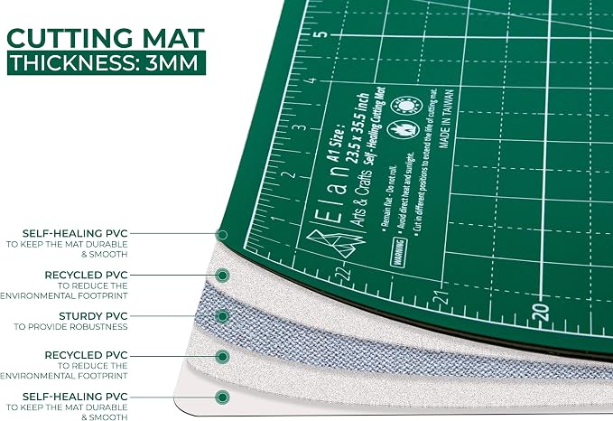 Elan Cutting Mat A2 Green, Self Healing Cutting Mat 18x24 Inch, 5-Ply Craft Board Green, Hobby Board for Crafts 18x24 Inch