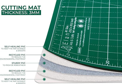 Elan Cutting Mat A2 Green, Self Healing Cutting Mat 18x24 Inch, 5-Ply Craft Board Green, Hobby Board for Crafts 18x24 Inch