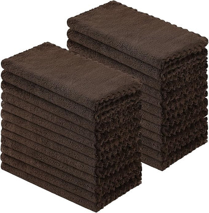 Kitinjoy 24 Pack Kitchen Cloths Dish Towels (10" x 10", Brown), Super Soft and Absorbent Dish Cloths, Nonstick Oil Fast Drying Coral Velvet Microfiber Cleaning