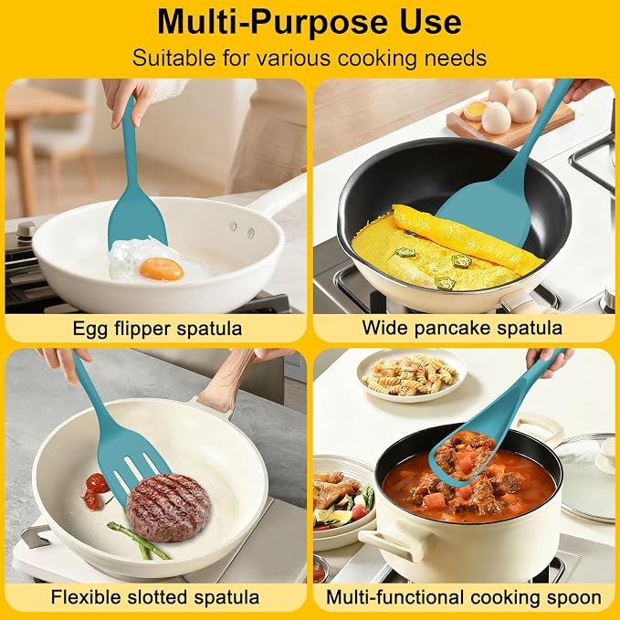 Beijiyi 4 Pack Silicone Spatula Set, High Heat Resistant, For Non-Stick Pan | Food Grade, BPA Free, Scratch-Free, Non-Toxic Kitchen Utensils, Turner Flipper for Cooking, Flipping, Dishwasher Safe