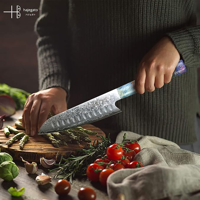 Damascus Chef Knife Santoku Unique One Of Kind Handle Professional 7 Inch Japanese Chefs Kitchen Knife Vg10 67 Layers Damascus Steel Knive with Sheath