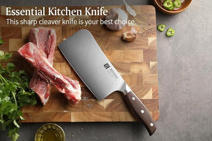 XINZUO 7 Inches Bone Cleaver Knife,Heavy Duty Bone Chopper, Butcher Cutting Knife for Professional Chefs and Home Cooking,Ultra Sharp, Red Sandalwood Handle