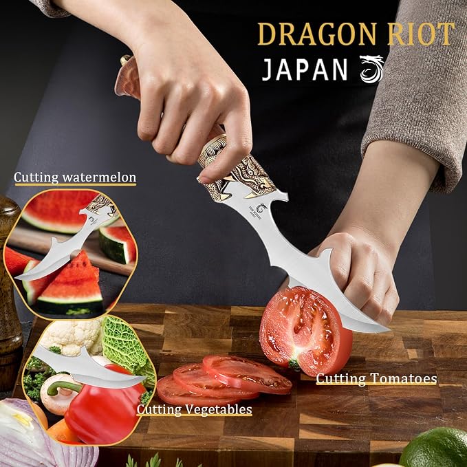 DRAGON RIOT Kitchen Meat Cleaver Knife for Cutting, Professional Butcher Knife Outdoor Kitchen for Meat Cutting Vegetable Slicing - Premium Steel, Leather Sheath, Ideal Gift