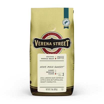 Verena Street 2 Pound Whole Bean Coffee, Dark Roast, Nine Mile Sunset, Rainforest Alliance Certified Arabica Coffee