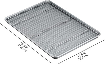 Amazon Basics Ceramic Nonstick Baking Sheets & Cooling Rack Set, Dishwasher Safe, Oven Safe, Half Sheet Size, Gray, 2-Pack
