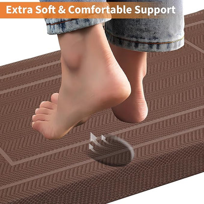 UKISS 9/10"" Extra Thick Cushioned Anti Fatigue Kitchen Mat, Waterproof High Density Foam Standing Desk Mat, Non-Slip Ergonomic Comfort Mat for Kitchen, Office,Workstation (Brown, 20" X 32")