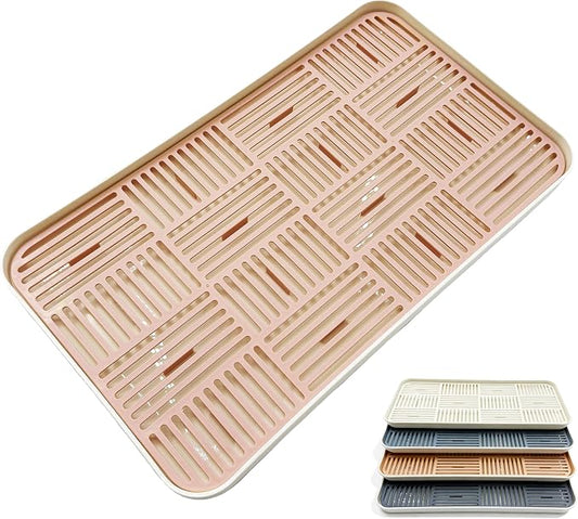 2-in-1 Kitchen Sink Caddy Organizer with Plastic Drain Grate, Double-Layer Drain Sponge Soap Holder & Food Fruit Vegetable Drain Tray for Sink Countertop Home Kitchen Restaurant Hotel, Pink (1 Pack)