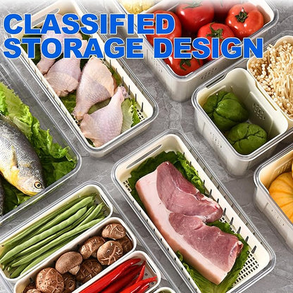 Fruit Storage Containers for Fridge with Lids, Handle and 2 Removable Colanders, Portable Refrigerator Fruit Organizer Bins, BPA-Free Fresh Produce Saver & Food Box for Food, Vegetable, Egg Storage