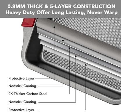 Tiawudi 9" Square Cake Pan Set of 2, 0.8mm Thick Heavy Duty Bakeware with Diamond Texture for Even Heating, Nonstick Baking Pan for Bread, Brownies & Lemon Bars, Cake Mold with Silicone Grip Handles