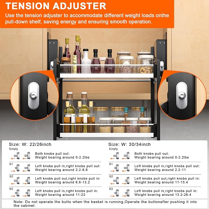 Pull Down Shelf,2-Tier Organizer for Upper Cabinets - Fits 22-24 Inch Wide Upper Cabinets, Heavy Duty Chrome Steel, Space Saving Storage Solution,black