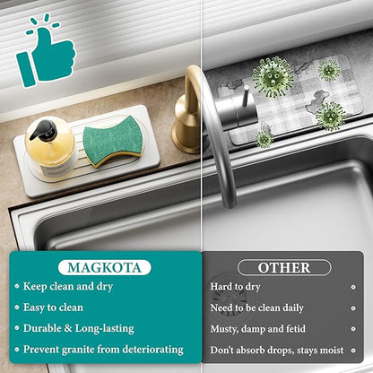 Water Absorbing Stone Tray, Quick Drying Diatomite Bathroom Tray Countertop, Stone Drying Mat for Kitchen Counter, Soap Dish Dispenser Vanity Organizer, White-A-9.8" x 4"