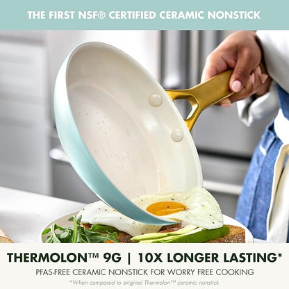 GreenPan Nonstick Reserve Pro 8" Frying Pan, NSF Certified Ceramic, Hard Anodized PFAS-Free Skillet, Stainless Steel Handles, Oven & Dishwasher Safe, Seaside Blue