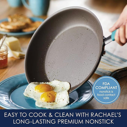 Rachael Ray Cucina Dishwasher-Safe Hard-Anodized Pots and Pans Set Non Stick Cookware, 12 Piece, Gray with Agave Blue Handles