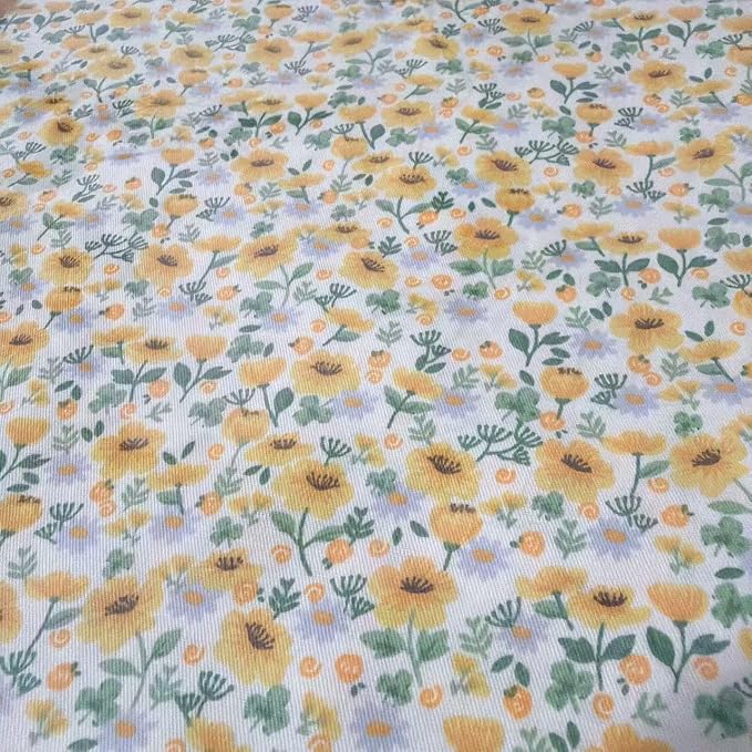 Light Weight Natural Cotton Fabric by the Yard DIY Making Supplies Quilting Patchwork Fabric Fat Quarter Bundles DIY for Quilting Cotton Patchwork Cushions (Yellow Flowers D, 1 Yard)