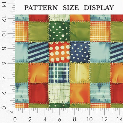 Patchwork Cotton Fabric Panel 61 x 36.6 Inches, Colorful Geometric Squares Quilt Style, 100% Cotton 140 GSM, Sewing Quilting Craft Fabric