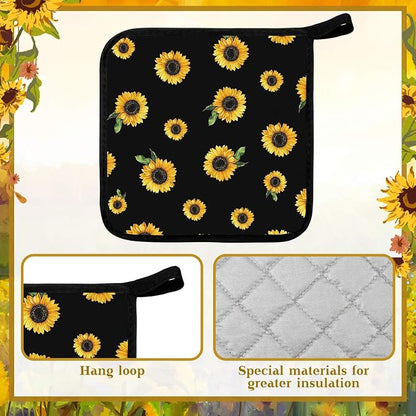 Bencailor 12 Pcs Pot Holders with Pocket Kitchen Hot Potholders Hot Pad Oven Mitts Cookie Bag Oven Gloves for Kitchen Gift Baking Cooking(Yellow,Hello Sunflower)