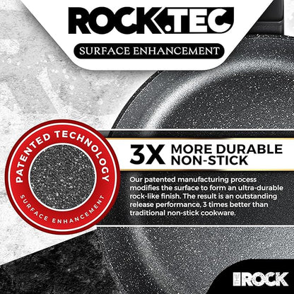 THE ROCK SOHO 4 Qt Nonstick Deep Frying Pan Skillet with Glass Lid, 11 Inch Large Deep Frying Pan, Non Stick Saute Pan – Stay-cool Handle, Induction Compatible, Oven & Dishwasher Safe, Black