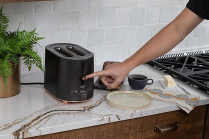 Café Express Finish 2-Slice Toaster | Extra-Wide Slots, Extra Lift for Waffles, Pastries, Texas Toast & More | 4 Pre-Set Functions, 8 Shade Options | Countertop Kitchen Essentials | Matte Black