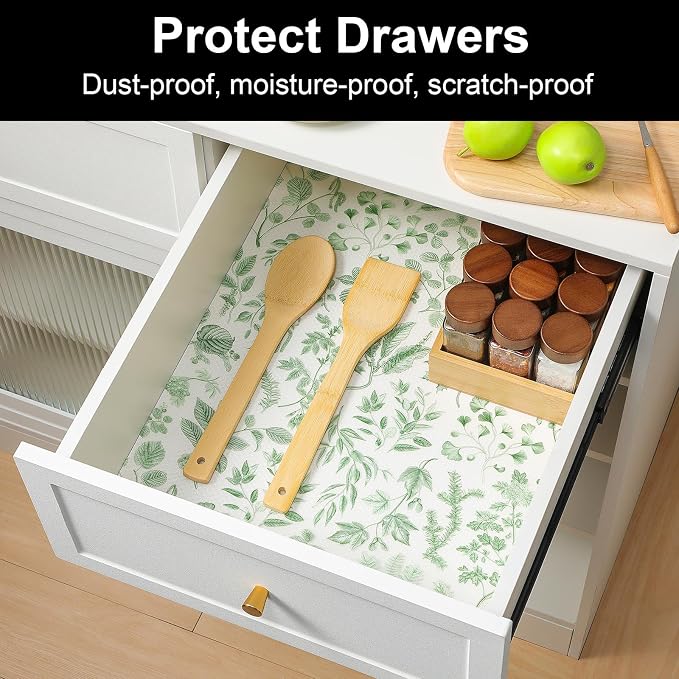 Cooyes Shelf Liner Drawer Liners, Shelf Liners for Kitchen Cabinets, Non Adhesive Cabinet Liner, EVA Waterproof Non-Slip Refrigerator Liners for Kitchen, Drawer（17.5" W x 360" L）