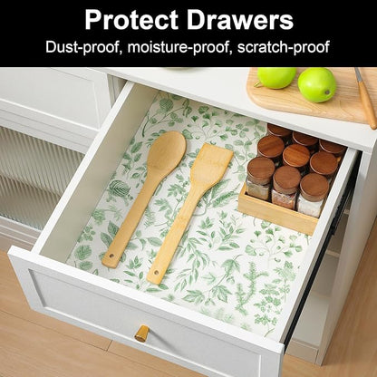 Cooyes Shelf Liners for Kitchen Cabinets, Waterproof and Oil-Proof Kitchen Cupboard Liner, Refrigerator Liners and Plastic Drawer Mats EVA Non Adhesive Shelves（17.5" W x 197" L）
