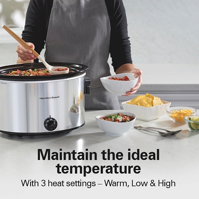 Hamilton Beach 10 Quart Slow Cooker with Folding Handles, Extra-Large Capacity, Serves 12+, Silver with Black Accents, R33190 (Renewed)