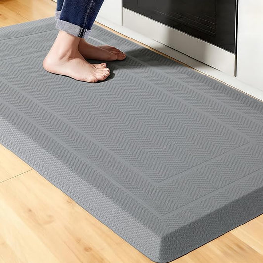 UKISS 9/10"" Extra Thick Cushioned Anti Fatigue Kitchen Mat, Waterproof High Density Foam Standing Desk Mat, Non-Slip Ergonomic Comfort Mat for Kitchen, Office,Workstation Black (Grey, 20" X 39")