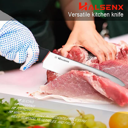 Chef Knife 10 Inch,High Carbon Stainless Sharp Blade with Non-Slip Softgrip, Multi-Purpose Kitchen Knife for Meat, Fruit & Vegetables Cutting (Black)