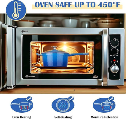 E-far Enameled Cast Iron Sauce Pan, 2 Quart Dutch Oven Saucepan with Lid, Small Sauce Pot for Cooking, Boiling, Healthy & Non Toxic, Induction & Oven Safe, Deep Blue