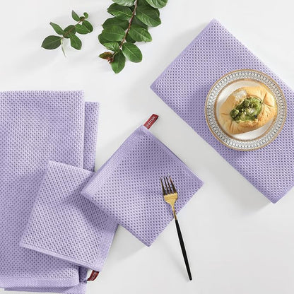 Homaxy 100% Cotton Kitchen Towels and Dishcloths Set, 12 x 12 Inches and 13 x 28 Inches, Set of 8 Bulk Kitchen Towels Set, Ultra Soft Absorbent Dish Cloths for Washing Dishes, Lavender