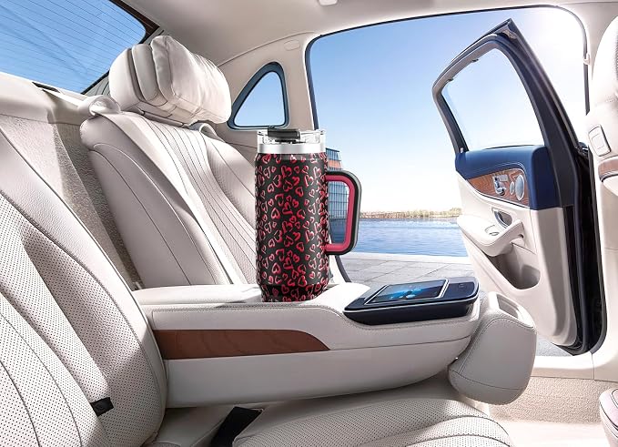 Meoky 40 oz Tumbler with Handle and Straw, Insulated Tumbler with Lid and Straw, Stainless Steel Travel Mug, Keeps Cold for 34 Hours, 100% Leak Proof, Fits in Car Cup Holder (Heart)