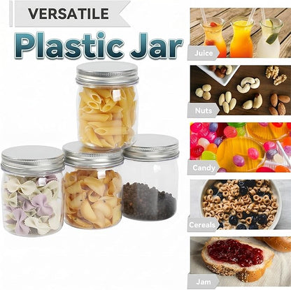 novelinks 8 oz Clear Plastic Jars with Airtight Lids, 32 Pack Plastic Mason Jars with Lids 8oz, Refillable Storage Slime Containers & Small Spice Jar for Kitchen Organization (32 Pack,Silver)