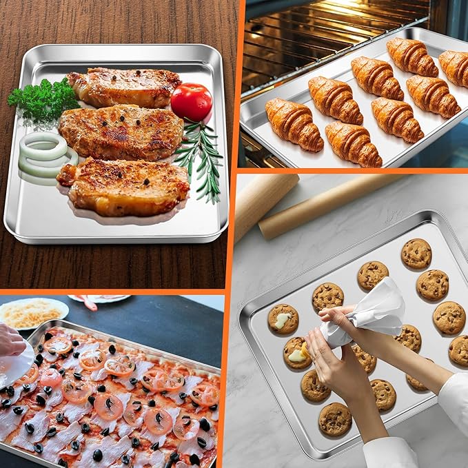 Half Sheet Baking Pan & Wire Rack, Leonyo 17.5" x 13" Large Stainless Steel Cookie Sheets with Cooling Rack Set, Nonstick & Oven Safe Commercial Baking Tray Pans - 4 Pack