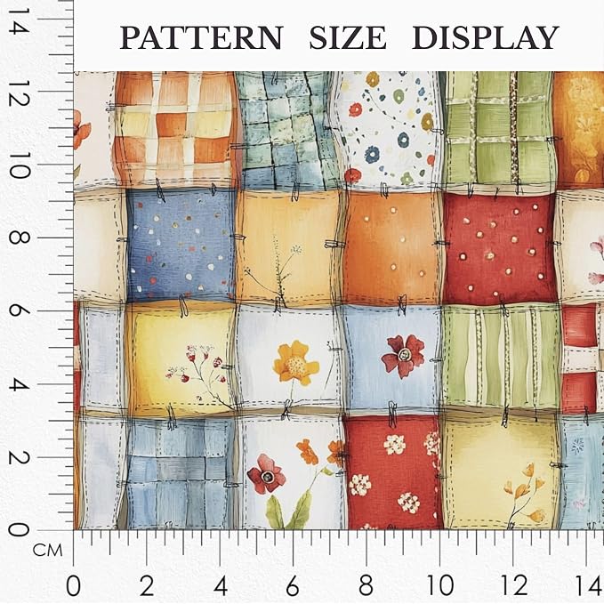 Patchwork Cotton Fabric Panel 61 x 36.6 Inches, Floral Quilt Style Squares, Soft Multicolor Design, 100% Cotton 140 GSM, Sewing Quilting Fabric