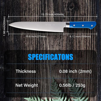 Japanese Chef Knife 10.6 inches, Professional Japanese Knife with Blue Ergonomic Handle for Household or Work