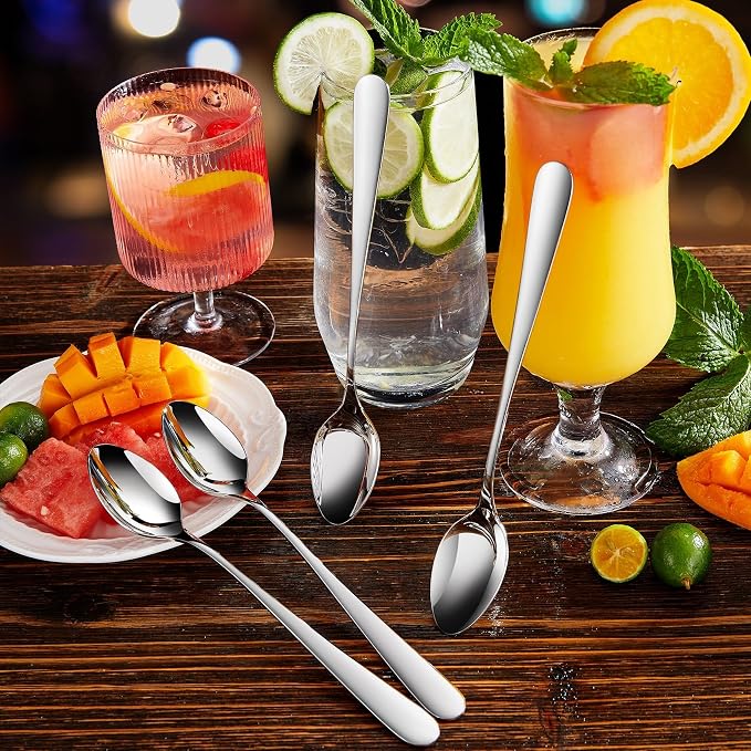 KEAWELL Premium 4-Piece Louise Long Handle Iced Tea Spoons, 18/10 Stainless Steel, Brilliant Mirror Finish, Teaspoons for Coffee, Cocktails, and Beverages, Dishwasher Safe (7.5 inch, 4)