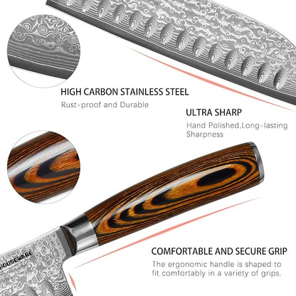 Japanese Santoku Knife 7" Damascus VG10 Stainless Steel 67-Layer Forged Razor Sharp Asian Chef's Knife Pakkawood Handle Precision Slicing Dicing Chopping Meat Fish Vegetables Gift Box