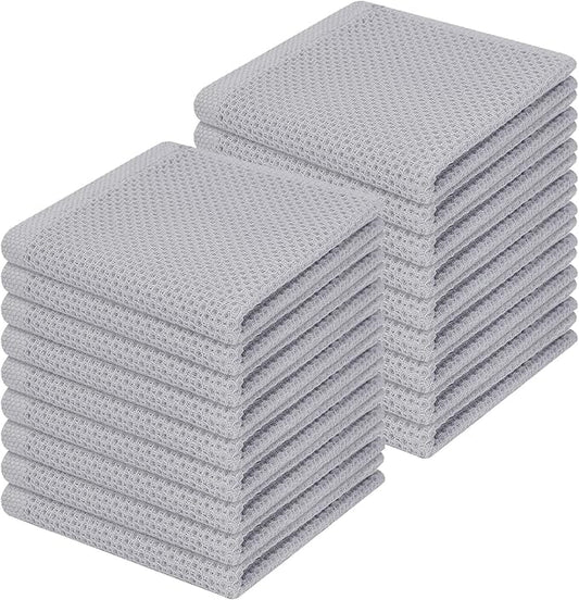 Homaxy 100% Cotton Waffle Weave Kitchen Dish Cloths, Ultra Soft Absorbent Quick Drying Dish Towels, 12 x 12 Inches, 18-Pack, Light Gray