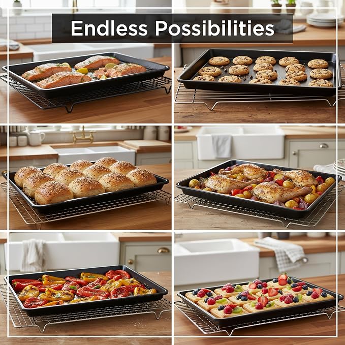 Wrenbury Jelly Roll Pan 15x10 Nonstick – Carbon Steel Swiss Roll Cookie Baking Sheet Oven Freezer and Dishwasher Safe with 10 Year Guarantee