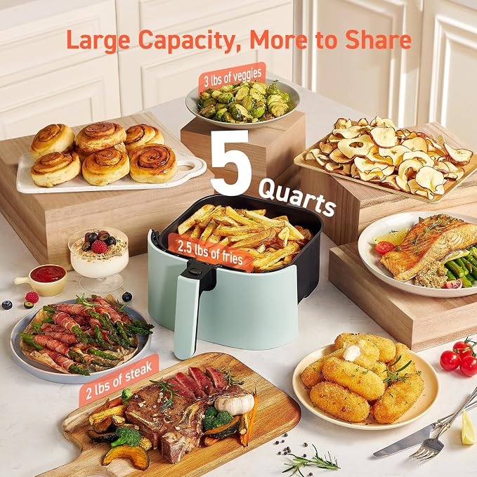Cosori Air Fryer Pro LE 5-Qt Airfryer, With 20PCS paper liners, 10 Functions that Dry, Bake, Roast &Preheat, Shake Reminder, Up to 450℉, 85% Oil less, Compact, 130+ Recipes, Dishwasher Safe, Green