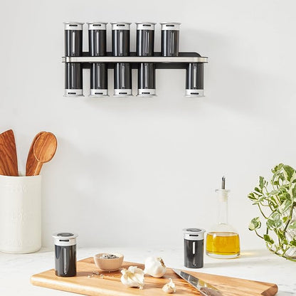 Zevro Zero Gravity Wall-Mount Magnetic Spice Rack, Black/Silver - Set of 12